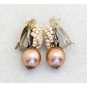 Vintage Faux Pearl Spiral Beads Stylish Clip On Earrings - D1